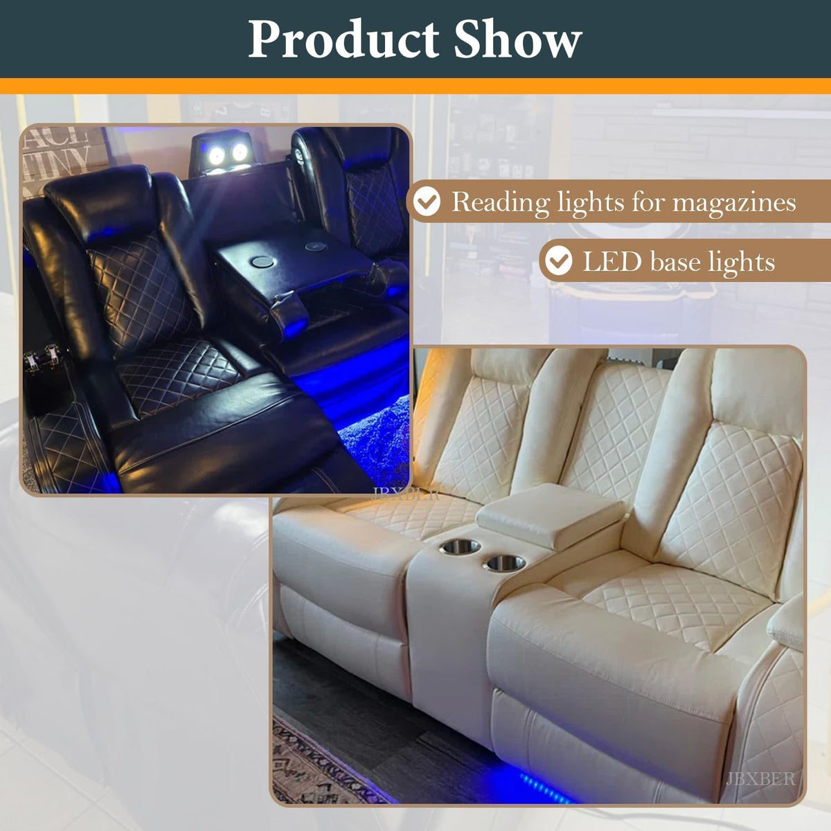 Power Recliner Sectional Sofa Set, Black Leather Sectional Couch and Loveseat for Living Room, L Shape Reclining Sofa with Cup Holder, Hidden Storage, Coffee Table for House(8 Seat)