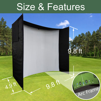 DIY Golf Simulator Impact Screen Frame Enclosure Kit Set, Use with Simulators, Durable Fabric with Velcro, Reinforced Black Border, 9.8'X9.8'X4.9'
