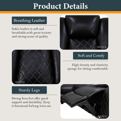 Power Recliner Sectional Sofa Set, Black Leather Sectional Couch and Loveseat for Living Room, L Shape Reclining Sofa with Cup Holder, Hidden Storage, Coffee Table for House(8 Seat)